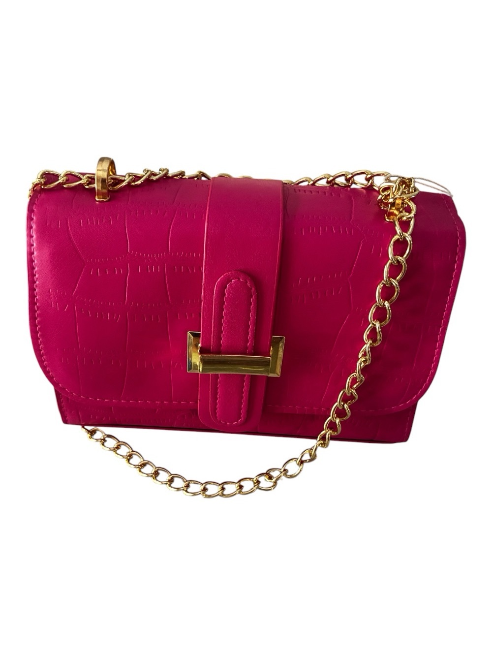 NWT Hot Pink Croc Embossed Faux Leather Gold Chain Crossbody Bag